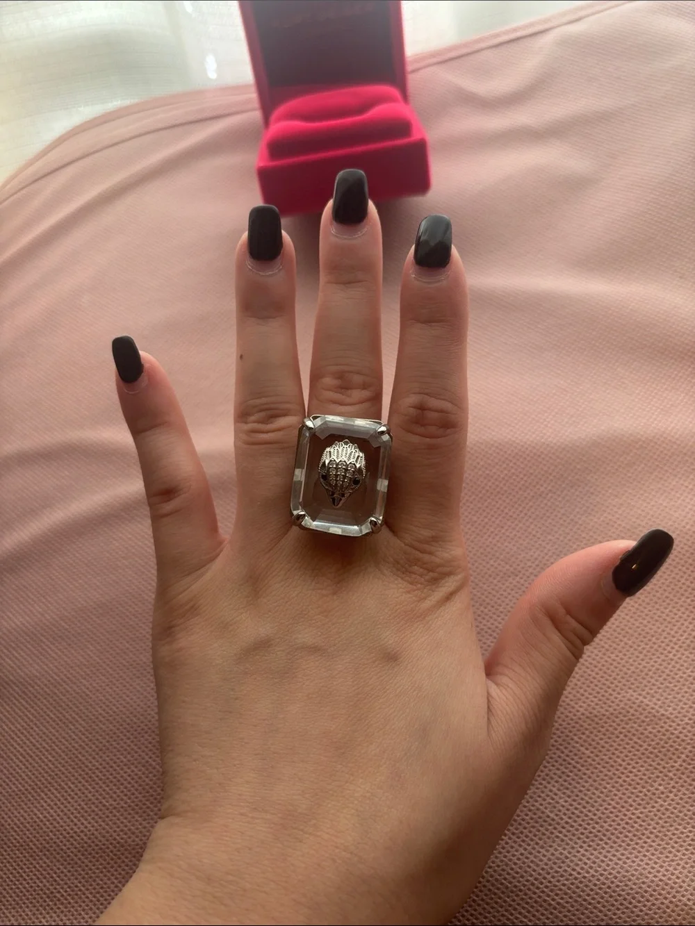Kurt Geiger Clear Crystal Statement Ring with Silver Eagle Detail